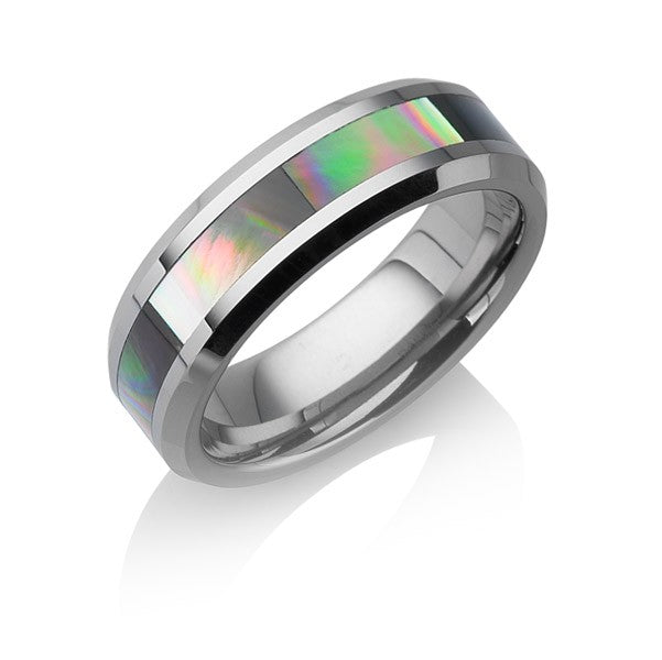 Tungstino Ring "Perlmutt bunt" Wolframcarbid