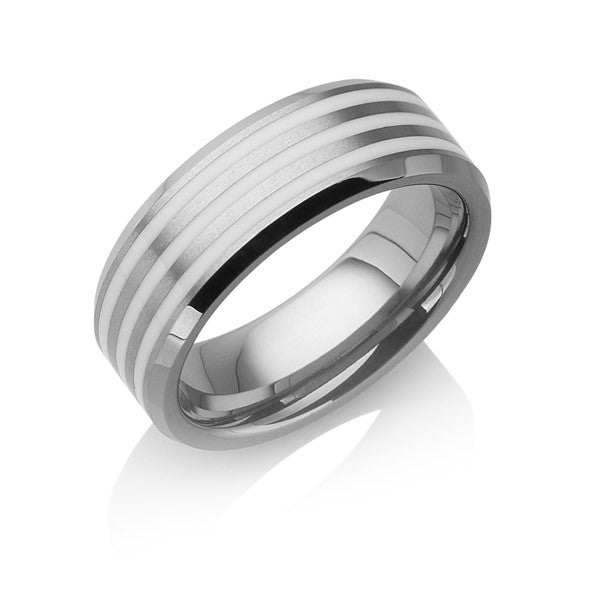 Tungstino Ring "White Inlay Tripple" Wolframcarbid