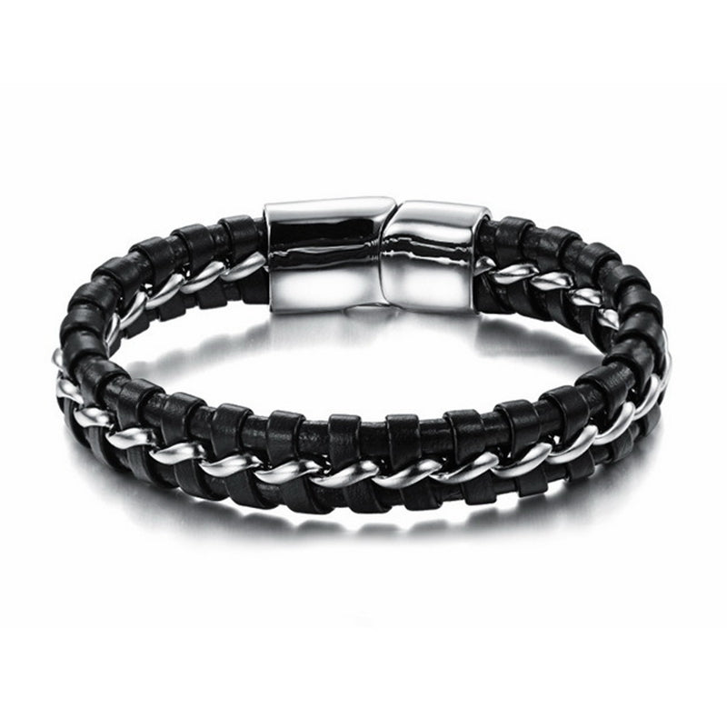 Herren Lederarmband mit Edelstahlbesatz