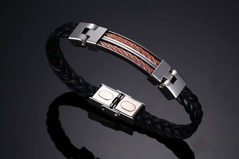 Lederarmband mit Edelstahl und Kupfereinsatz