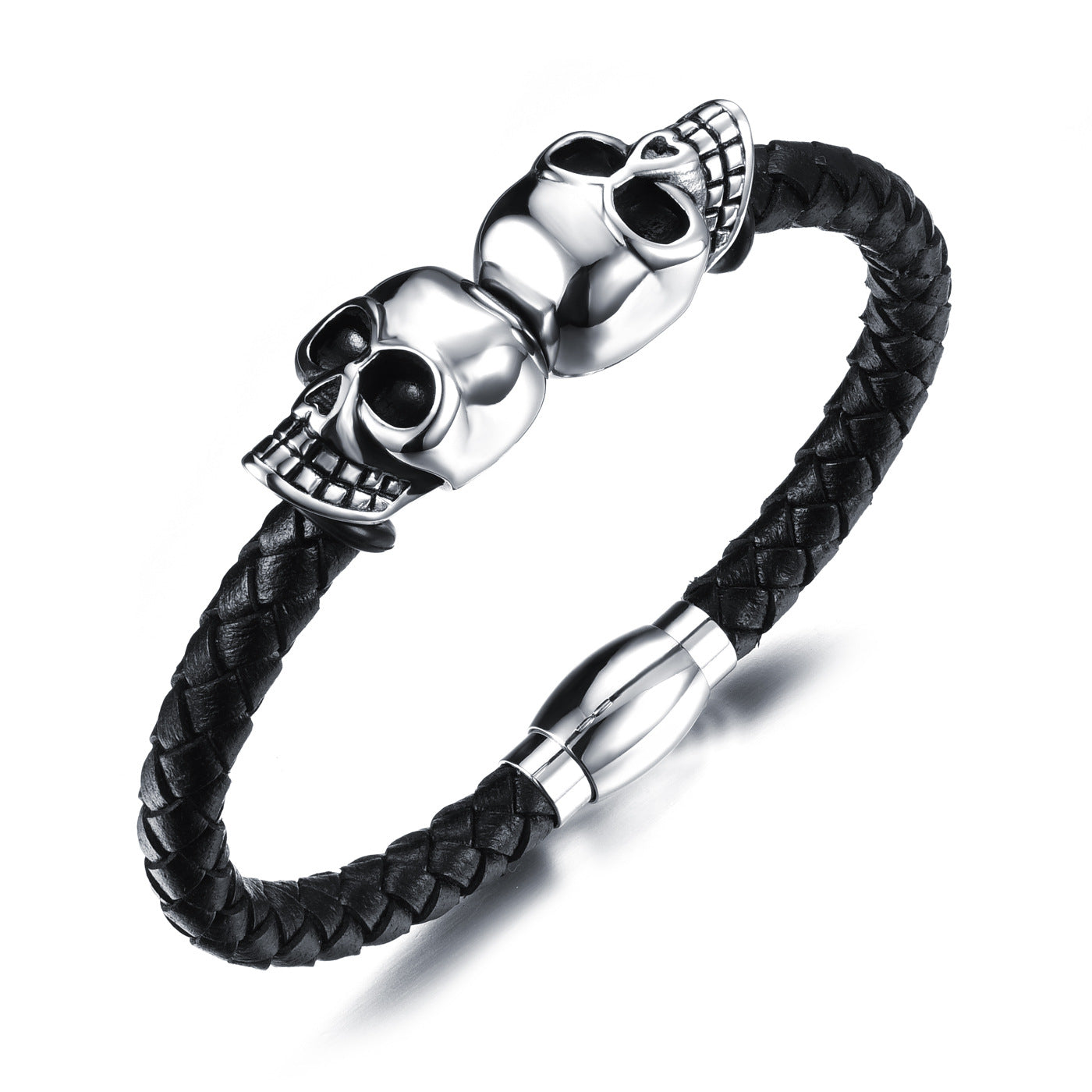 Lederarmband Silver Skull Edelstahl