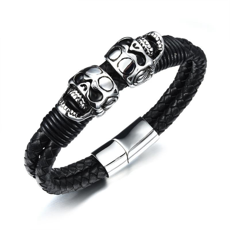 Lederarmband Silver Wide Skull Edelstahl