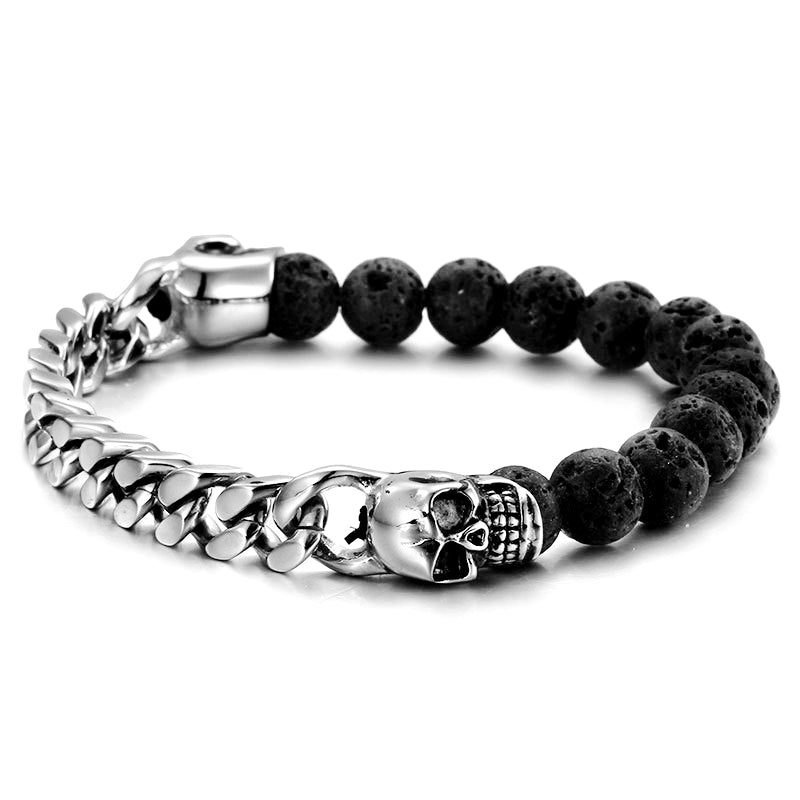 Lavastone Skull Bead Armband Silber