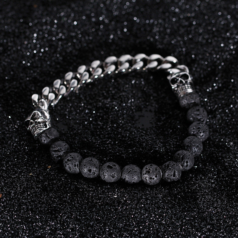 Lavastone Skull Bead Armband Silber