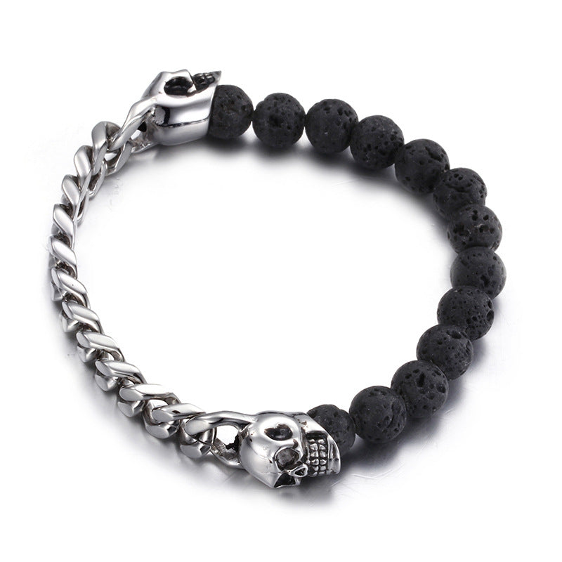 Lavastone Skull Bead Armband Silber