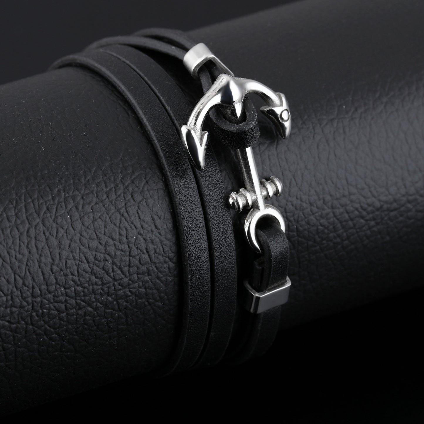 Ankerarmband Skull Anchor aus Leder & Edelstahl