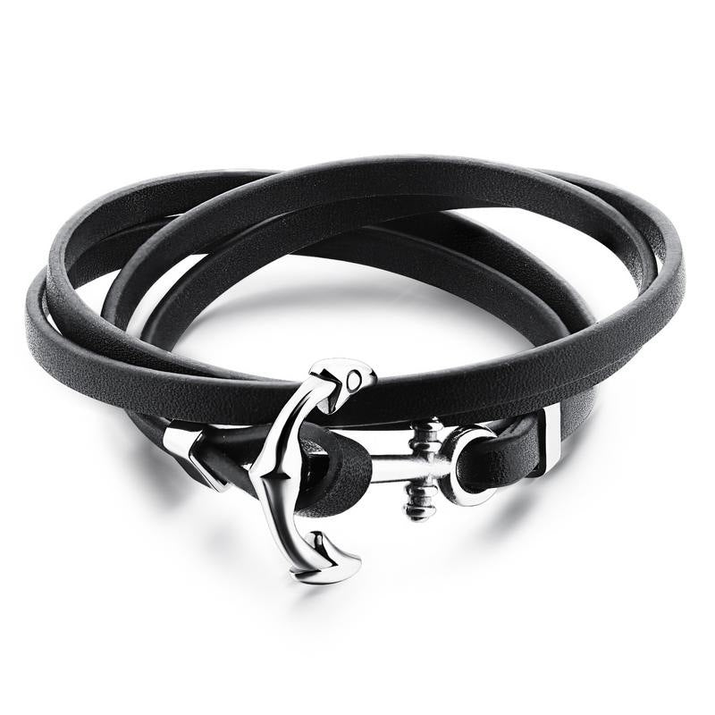 Ankerarmband Skull Anchor aus Leder & Edelstahl