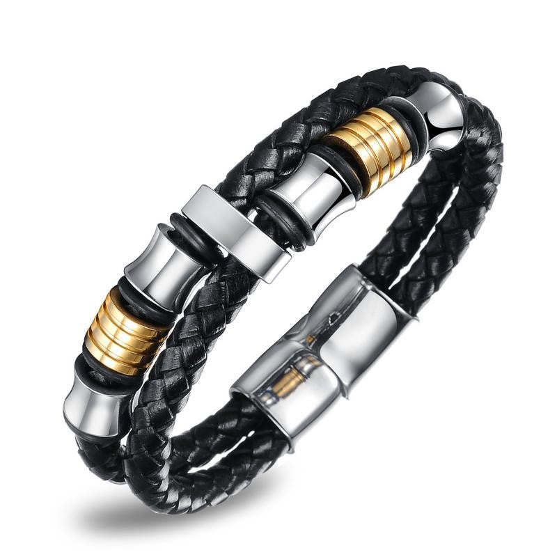 Lederarmband mit Edelstahl und 24K Gold Element