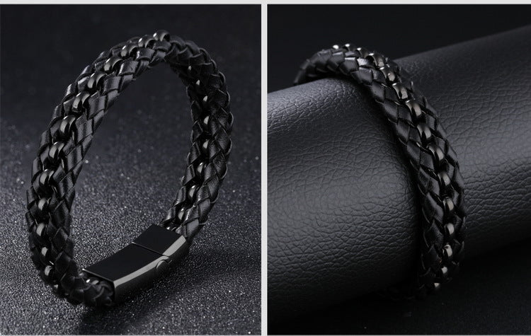 Herren Lederarmband Plain Black