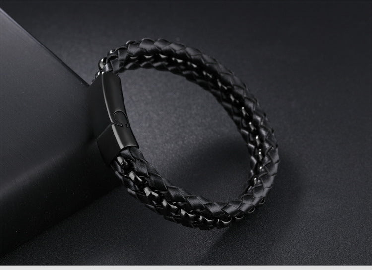 Herren Lederarmband Plain Black