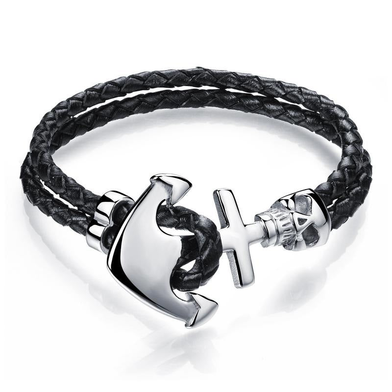 Ankerarmband Skull Anchor aus Leder & Edelstahl