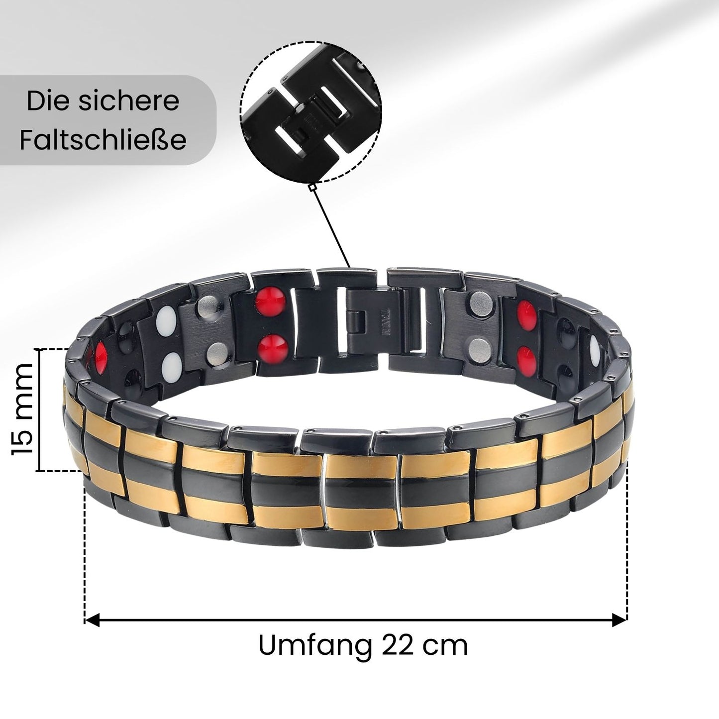 Doppelreihiges Herren Titan Armband – Schwarz & 24K Gold mit Magneten