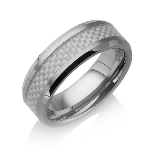 Tungstino Ring "Carbon Fiber Shiny White" Wolframcarbid
