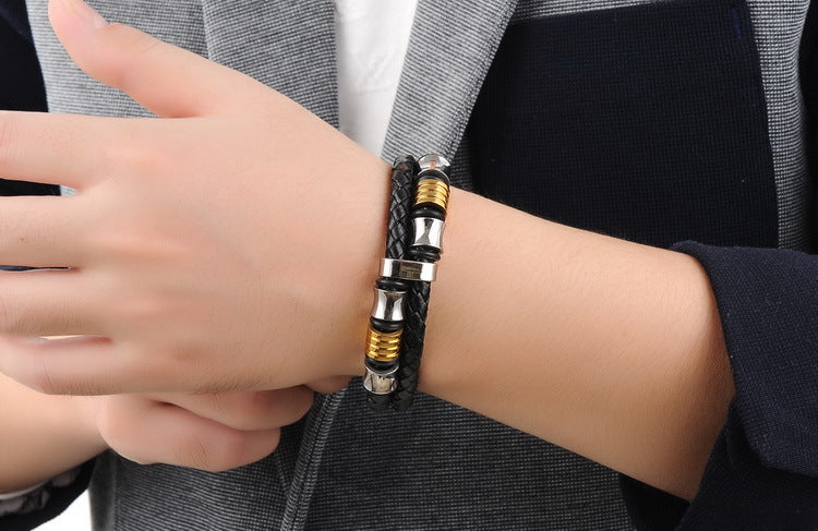 Lederarmband mit Edelstahl und 24K Gold Element