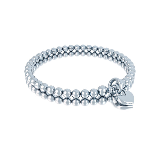 MIOMI 925 Sterling Silber Perlen Armband mit Herzanhänger Love